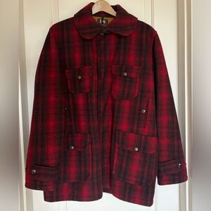 Vintage 60s Men's XL Woolrich Black & Red Plaid Wool Mackinaw Lumberjack Jacket